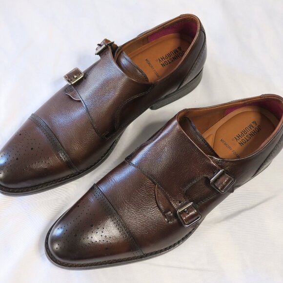 Johnston & Murphy Double Monk Mens Shoes (Size 9) Mahogany Full Grain Leather - Picture 3 of 4